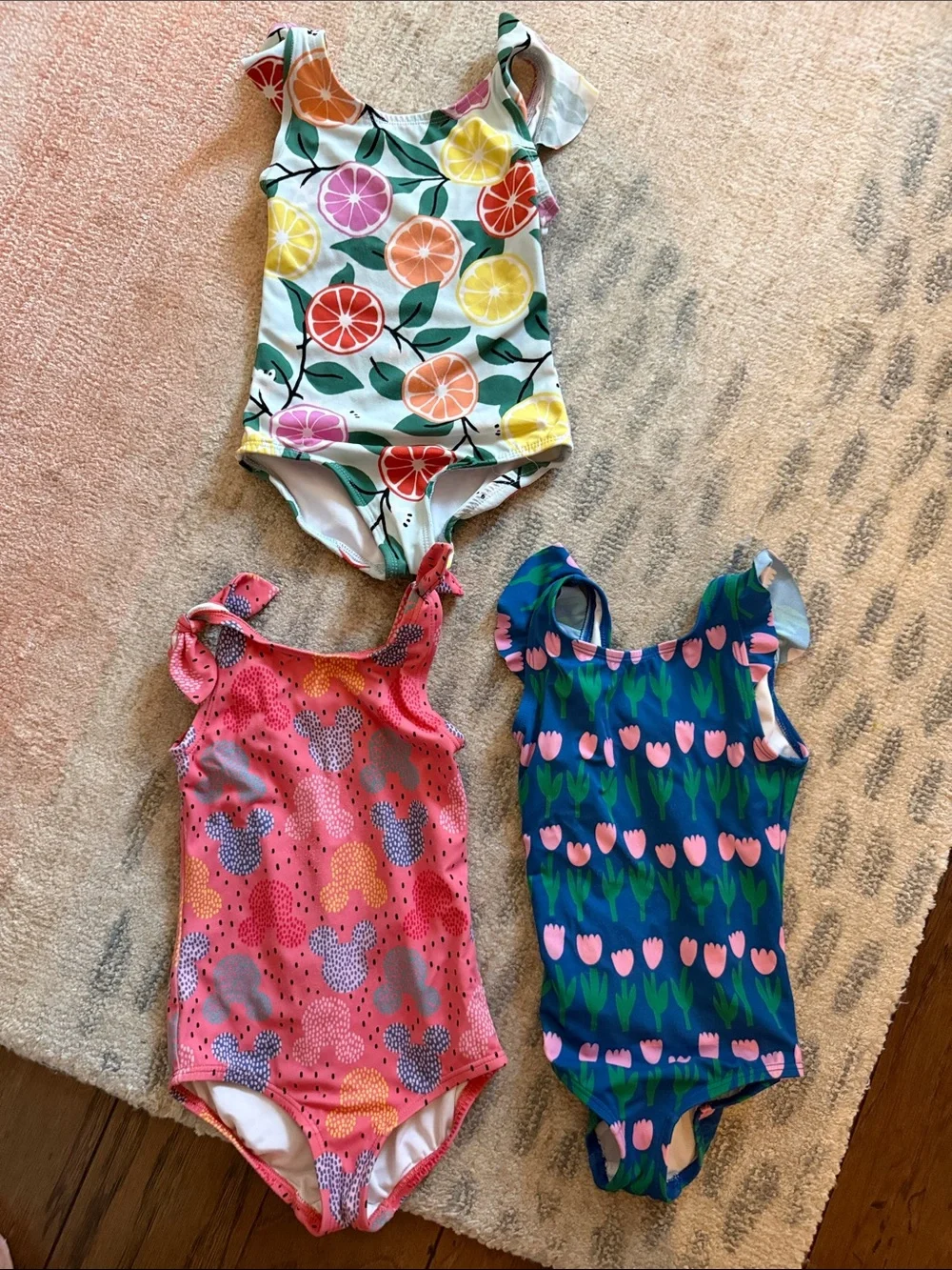 Hanna Andersson Girls' Multi-Colored Citrus, Pink & Navy One-Piece Swimsuits